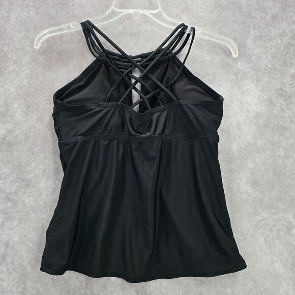 Black Crisscross Halter Stretch Padded Swim Tankini Top L Large - Picture 2 of 5